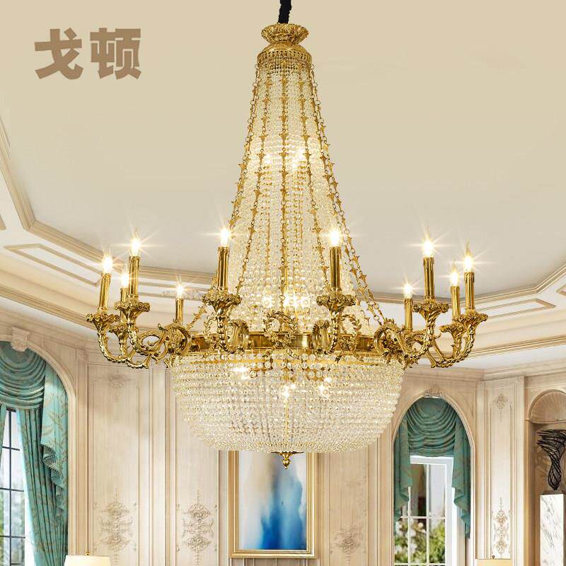 法式全铜吊灯别墅餐厅灯欧式水晶楼梯灯玄关入户全铜灯脱蜡意大利