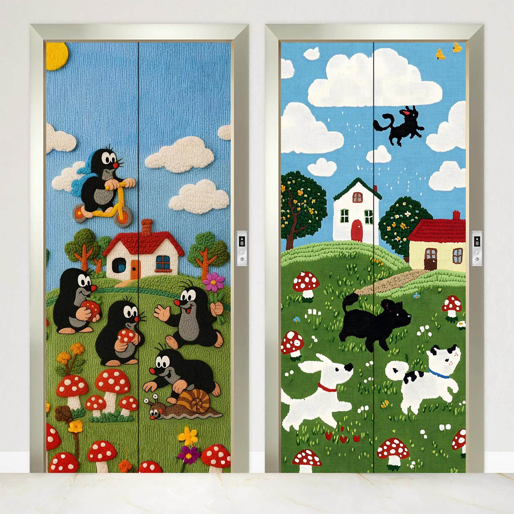 小动物电梯门自黏贴纸一梯一户入户门口高级装饰防水膜遮丑贴画,家居饰品,门贴,淘宝优惠券,粉丝福利购,淘宝优惠卷