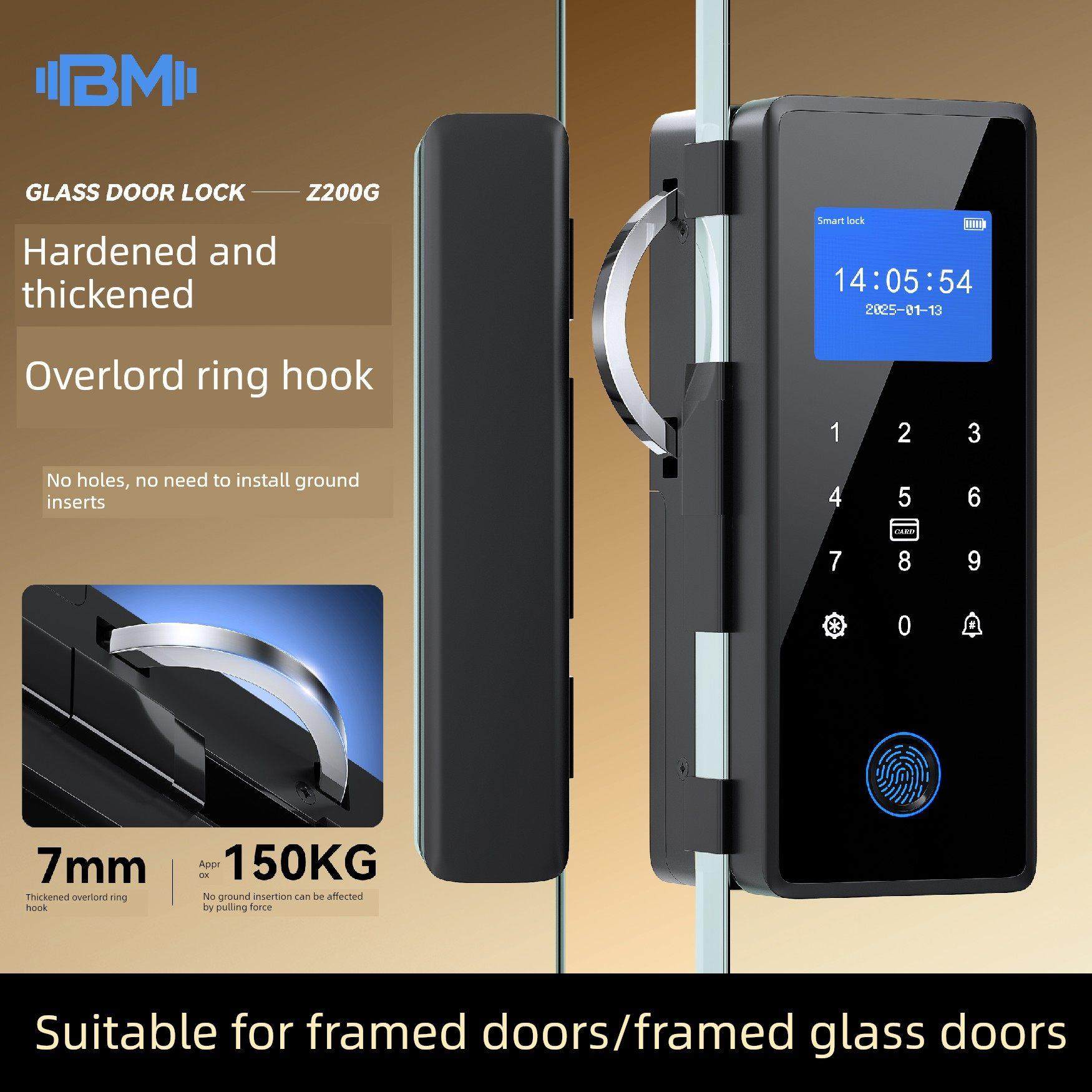 玻璃门密码锁办公室指纹锁免开孔推拉门有框无框双开门智能电子锁