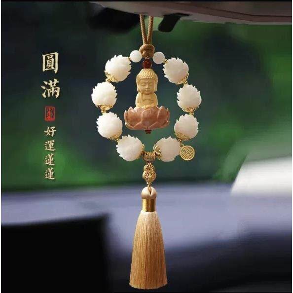 莲花佛像汽车后照镜挂件车内吊饰桃木汽车饰品男士高级感吊坠挂饰