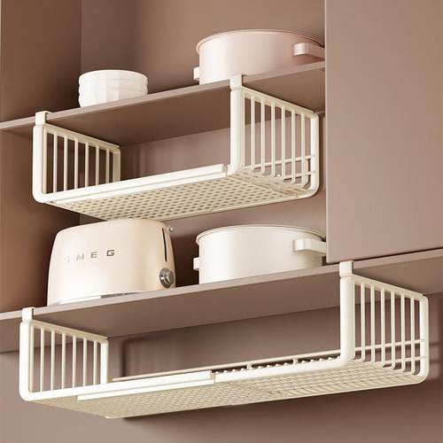 厨房置物架橱柜下挂架吊柜内分层伸缩挂篮悬挂拉篮柜子保鲜膜收纳