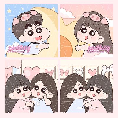 手绘头像蜡笔小新风格卡通可爱搞怪情侣Q版简笔画照片转画像定制