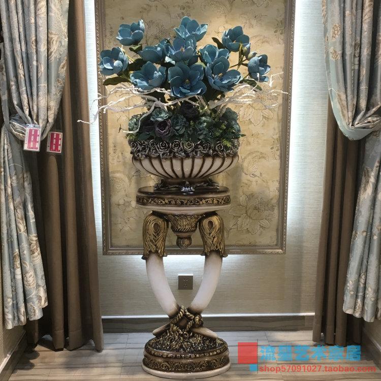 覆古罗马柱落地大花瓶彷真插花艺套装客厅会所欧式现代装饰品摆件