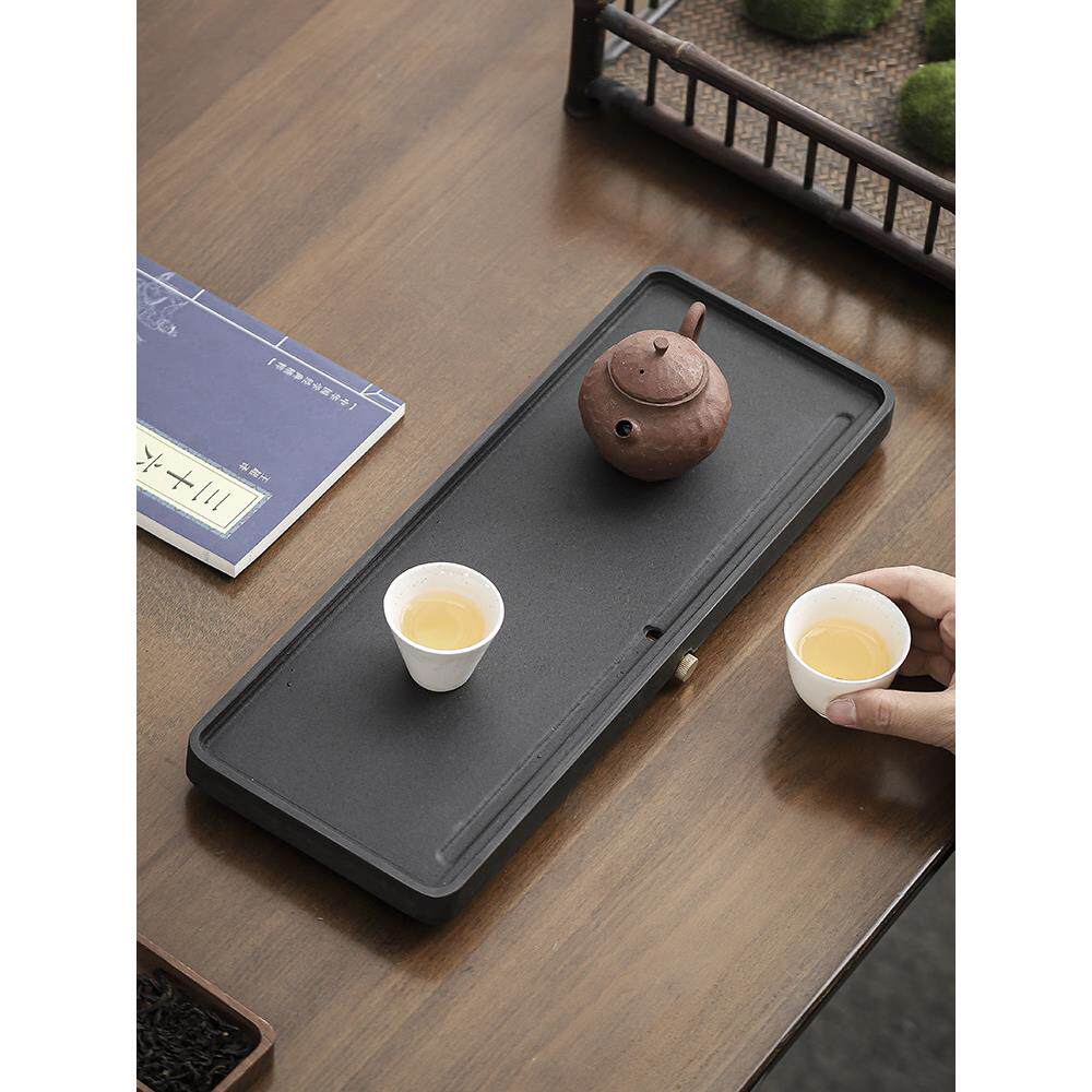 天然黑金石茶盘石茶海茶桌石大型石茶盘排水家居简易刻字定制