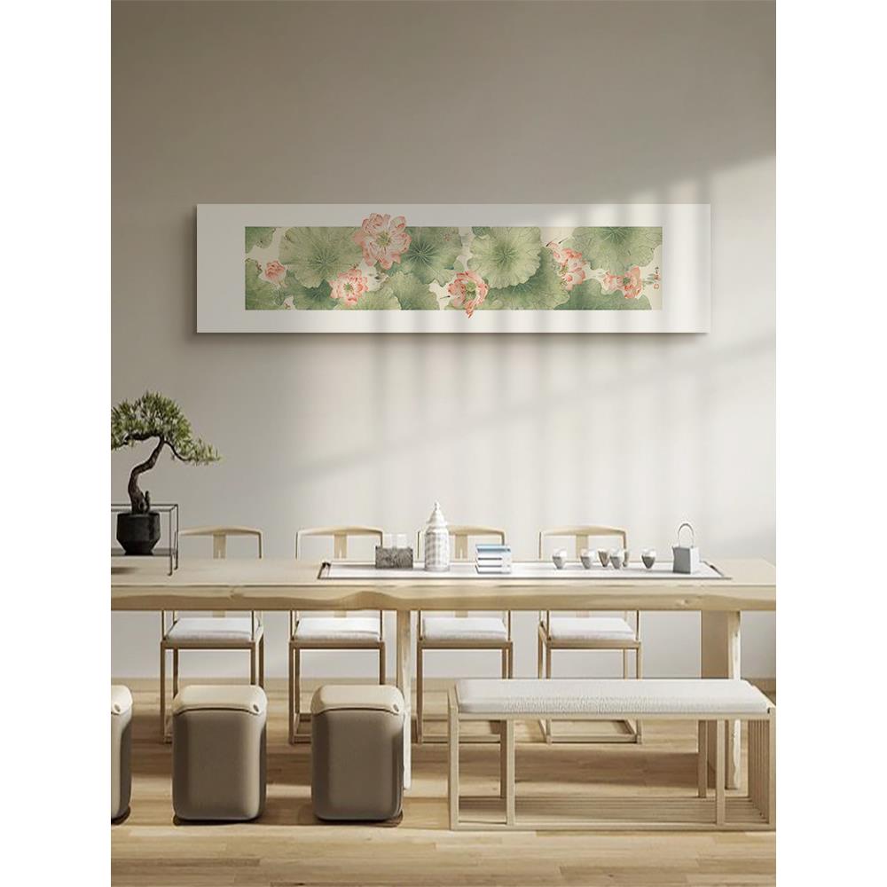 荷花满堂客厅装饰画新中国风荷花沙发背景墙挂画茶室典雅横版无框