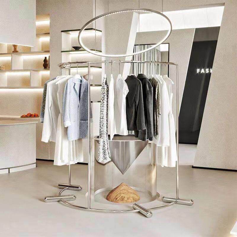 服装店展示架弧形不锈钢拉丝落地式中岛男女货架童装店陈列道具