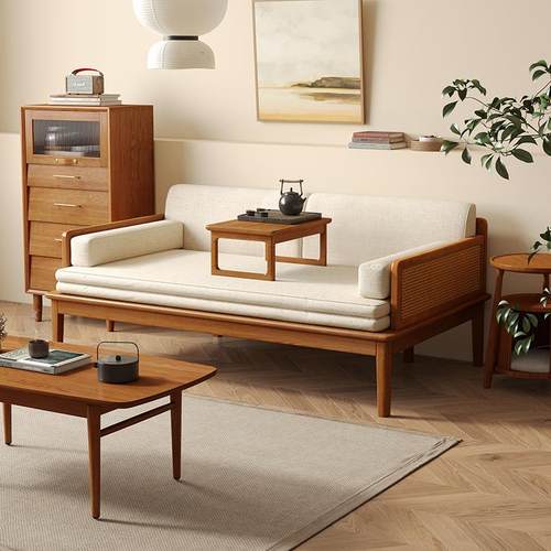 实木罗汉床新中式客厅小户型现代简约藤编覆古沙发床两用罗汉榻