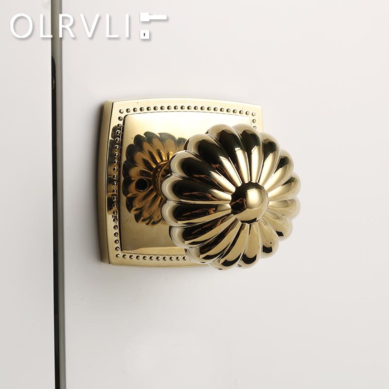 olrvli金色南瓜卫生间门锁 复古球形锁双开门锁隐形门锁 法式把手