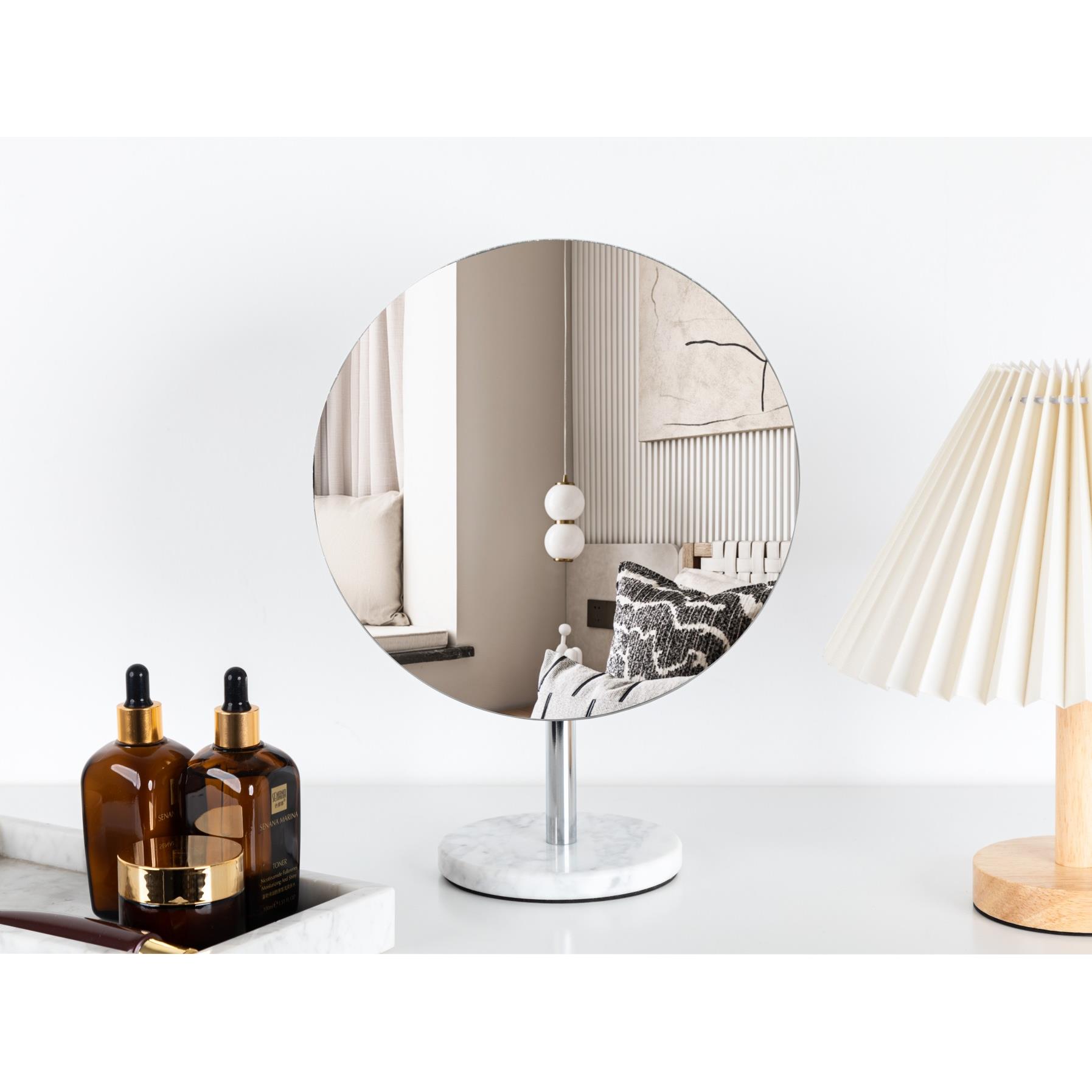 天然大理石摆台镜现代轻奢大尺寸梳妆镜铁艺化妆镜梳妆台镜子高清