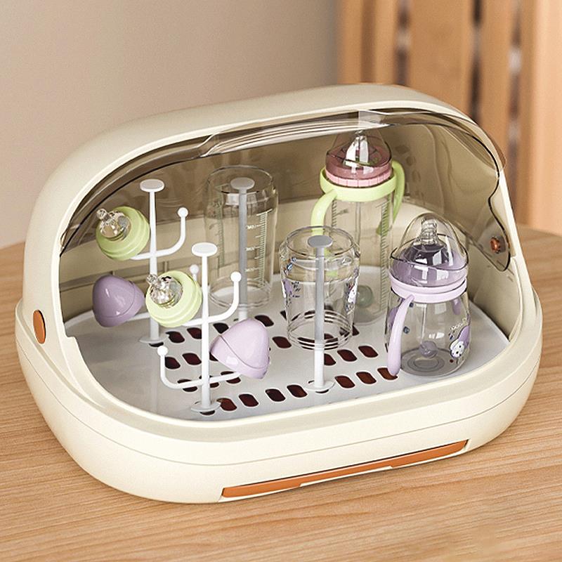 婴儿奶瓶收纳盒防尘带盖沥水托盘放宝宝餐具置物架杯子碗筷收纳箱