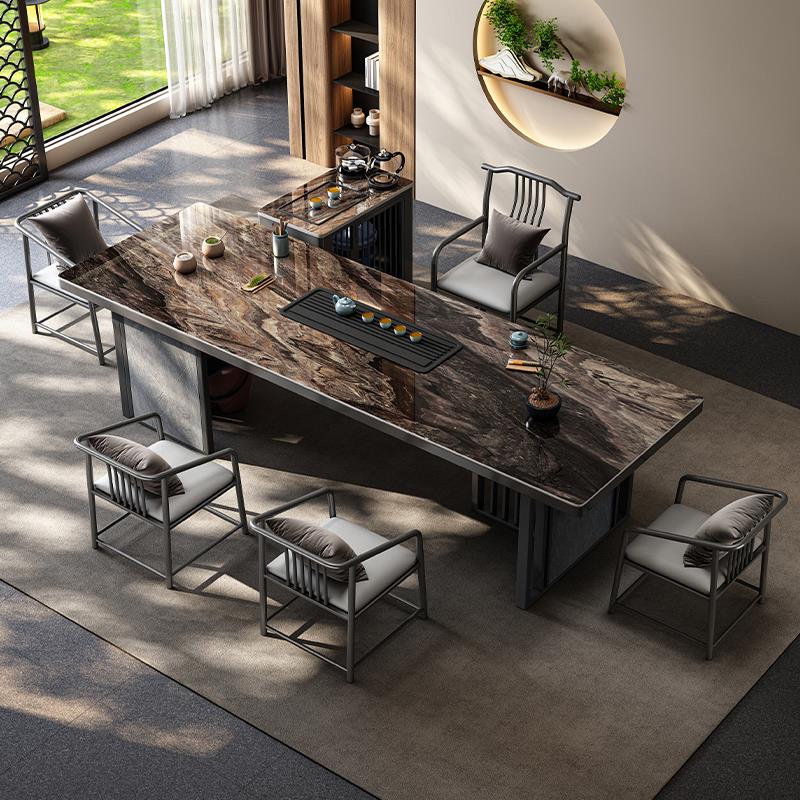 意式客厅家用高级感中式岩板茶桌办公室简易泡茶一体茶桌椅组合