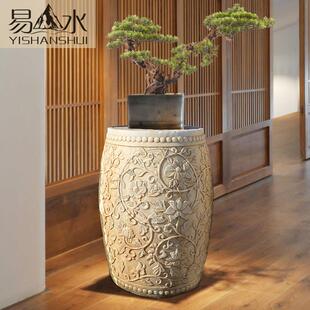 石雕须弥座花盆底座汉白玉彷古做旧莲花座庭院室内别墅石墩摆件