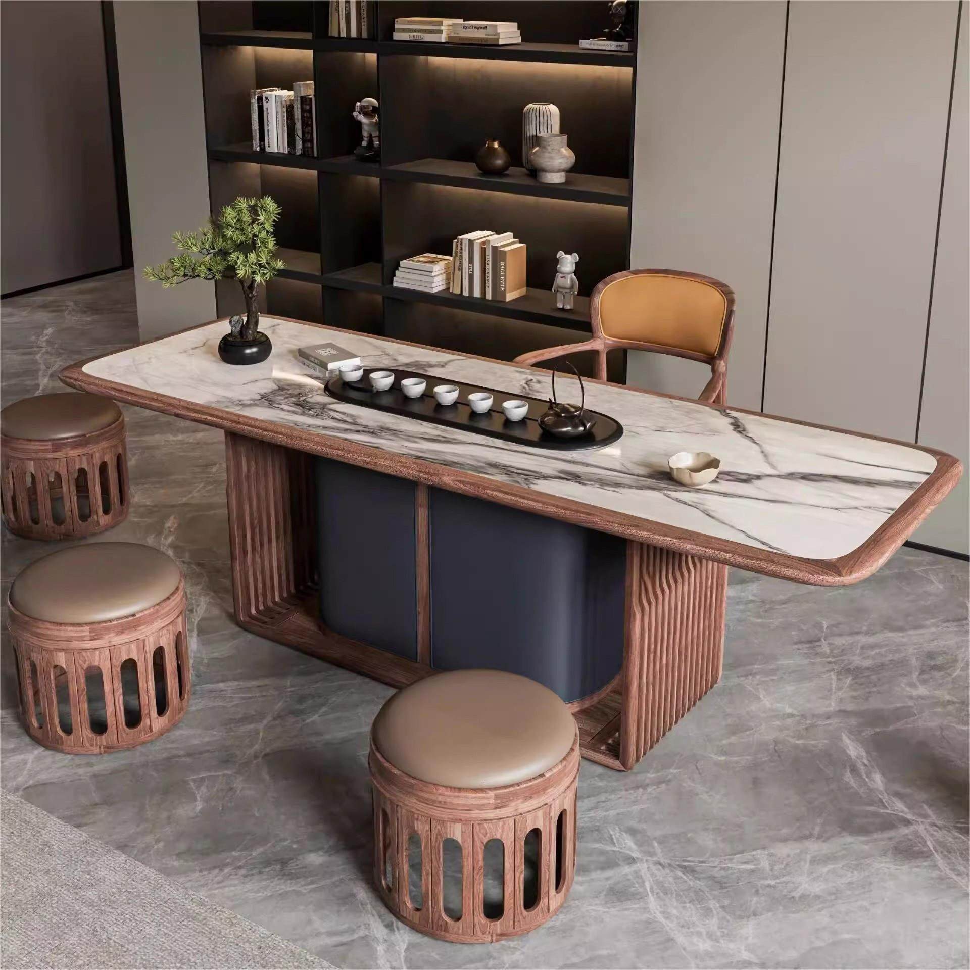 新中式北美黑胡桃木茶桌椅组合轻奢实木岩板高级感全实木泡茶桌,住宅家具,家用茶台/茶桌,淘宝优惠券,粉丝福利购,淘宝优惠卷