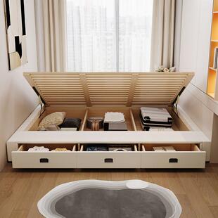 实木榻榻米床架床无床头收纳床三抽屉式收纳高箱床排骨架家用卧室
