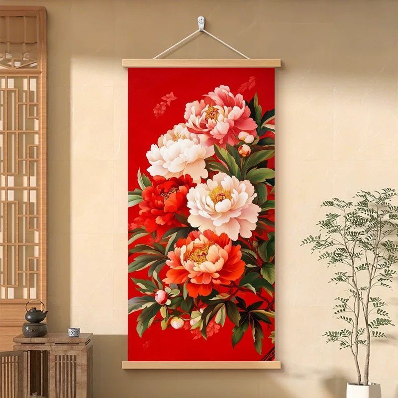 花开富贵牡丹卷轴挂画婚庆礼品