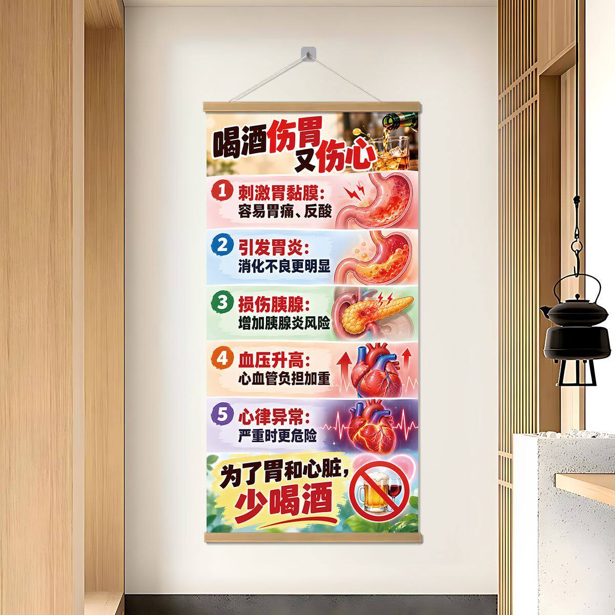 喝酒对身体的危害竖版挂墙装饰画