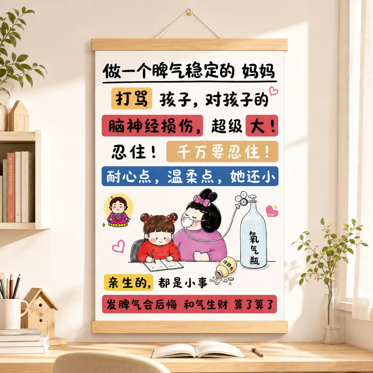 妈妈不发火情绪稳定卷轴挂画