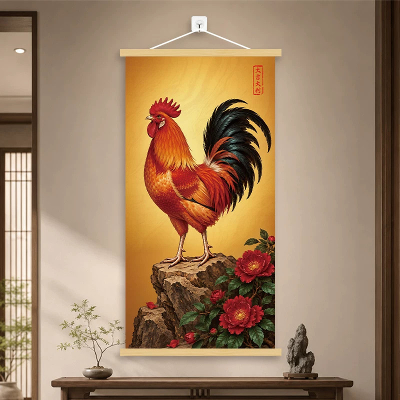 新中式招财大公鸡电表箱遮挡挂画