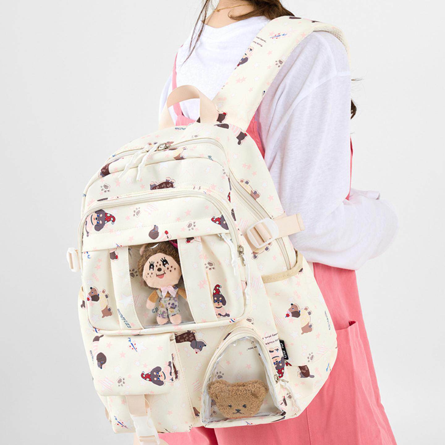 印花涂鸦学生女背包防水包可爱大容量小众百搭书包韩系双肩包