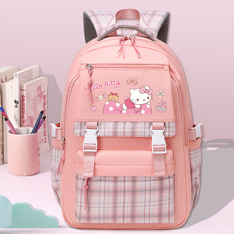 凯蒂猫手办周边书包女初中生小学生三到六年级大容量小众JK格子双