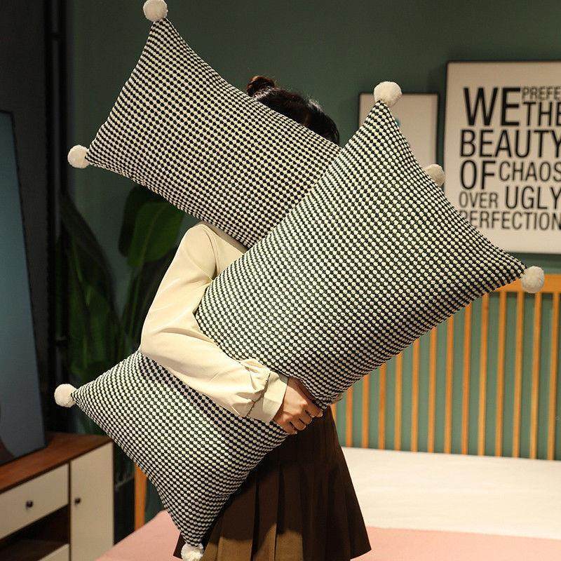 格子双人抱枕简约长方形枕长条睡觉侧睡夹腿孕妇抱睡枕头床上靠枕