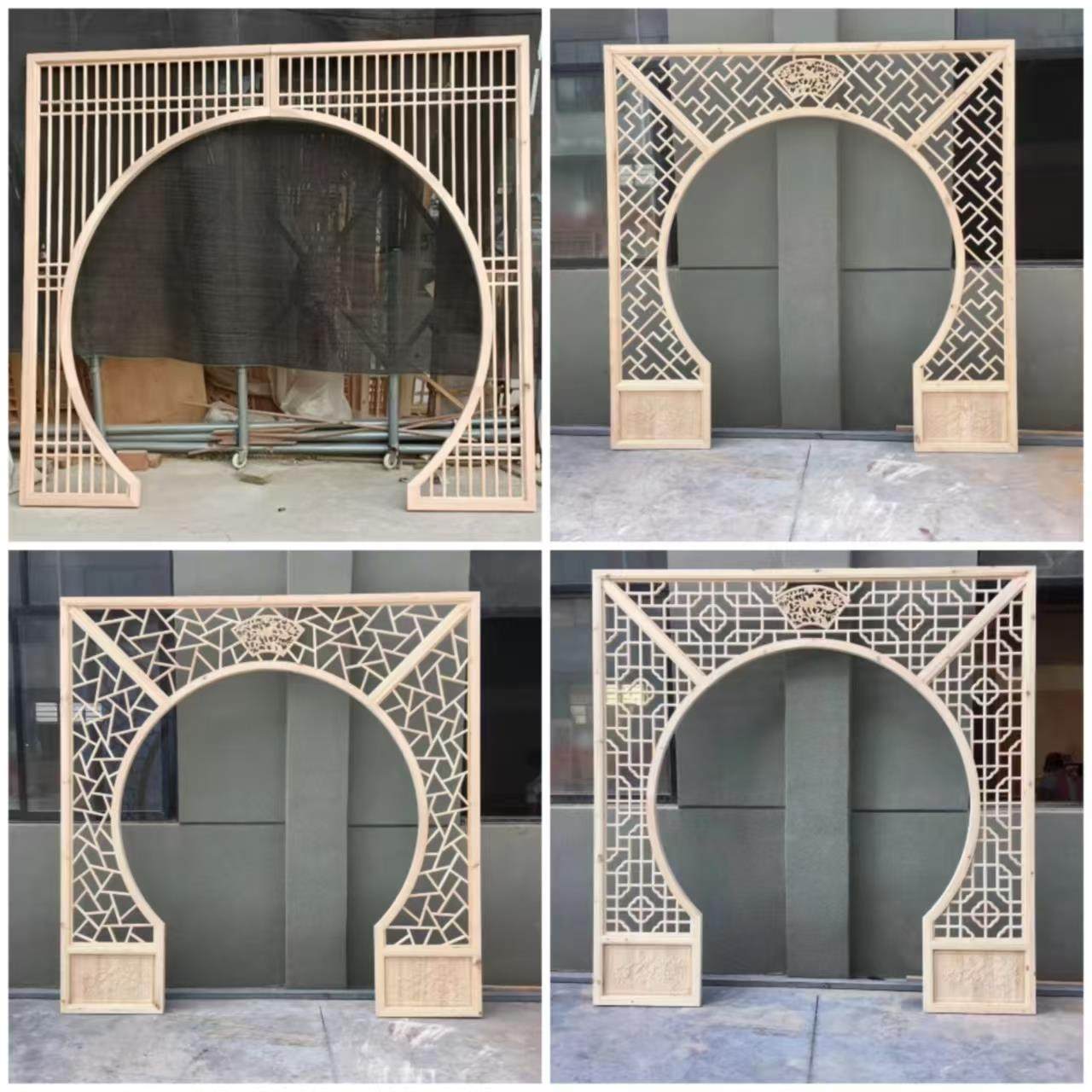 新中式园形月洞门实木仿古客厅月亮门博古架圆拱门中医馆屏风隔断