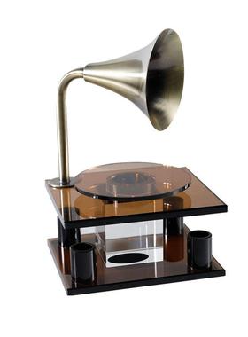 极简复古唱片机轻奢烟灰水晶桌面摆件样板间书房桌面家居装饰品