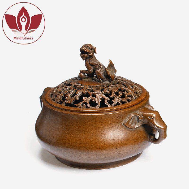 庆松堂苏工铜炉名家胡庆松制紫铜狮钮象耳熏炉覆古熏香炉摆件,家居饰品,香篆,淘宝优惠券,粉丝福利购,淘宝优惠卷