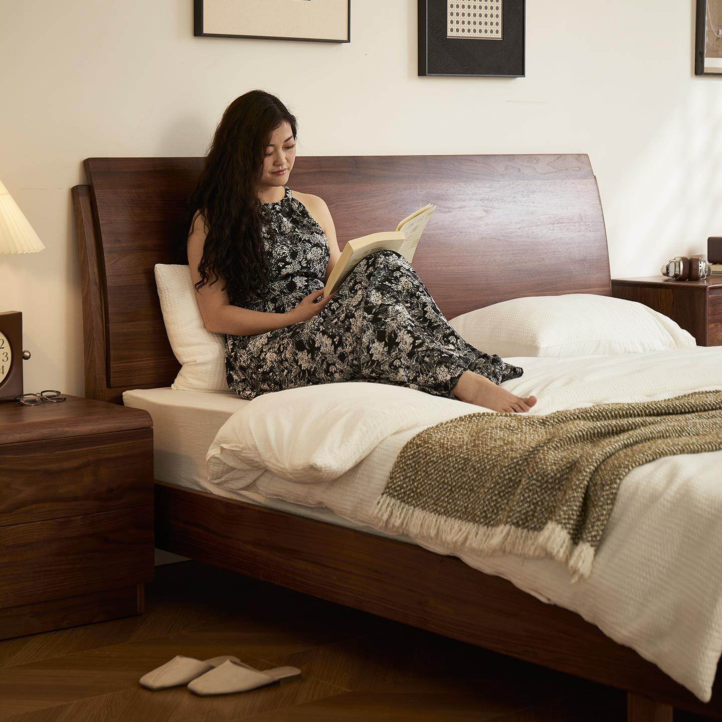 北美黑胡桃木床全实木简约现代原木高端主卧婚床1米8双人床.5大床