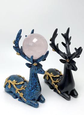梅花鹿水晶球底座展示架原石矿标树脂支架底托小鹿角家居摆件桌面