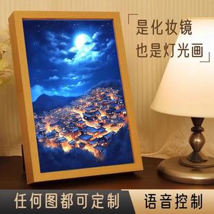 创意镜子灯光画 画万家灯火小夜灯 led发光素描星空艺术相框生日