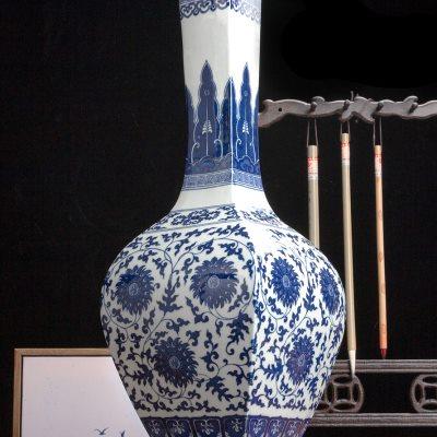 新中式四方长颈瓶陶瓷花瓶客厅玄关博古架电视柜装饰品青花瓷摆件