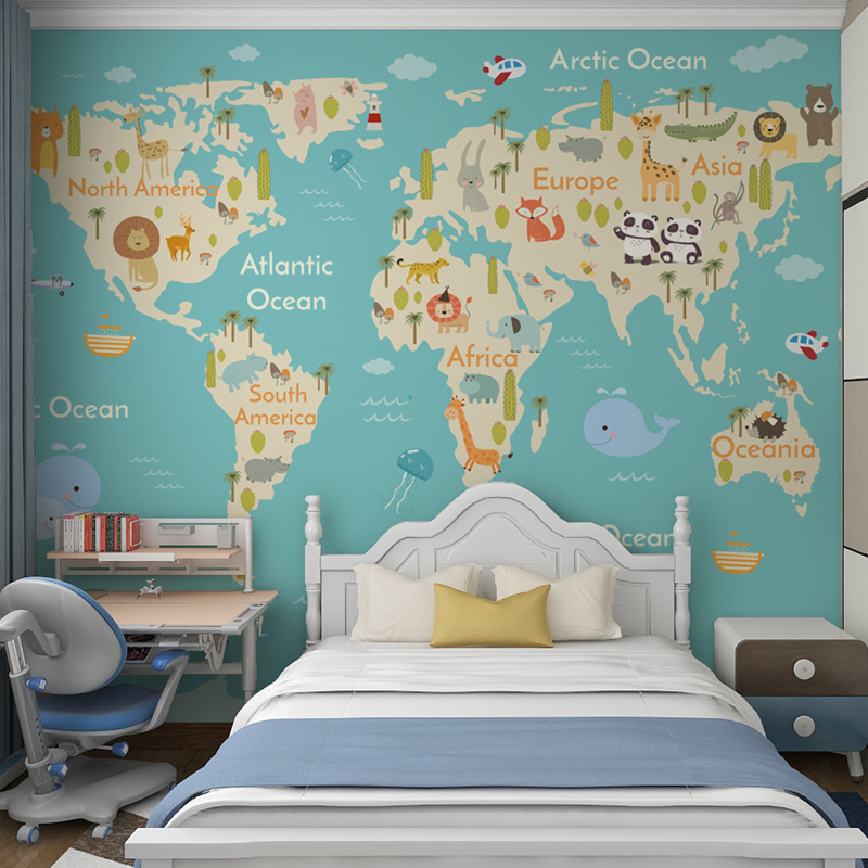 热销上海墙布儿童房男孩墙纸动物主题壁纸卧室壁布无缝定制壁画背