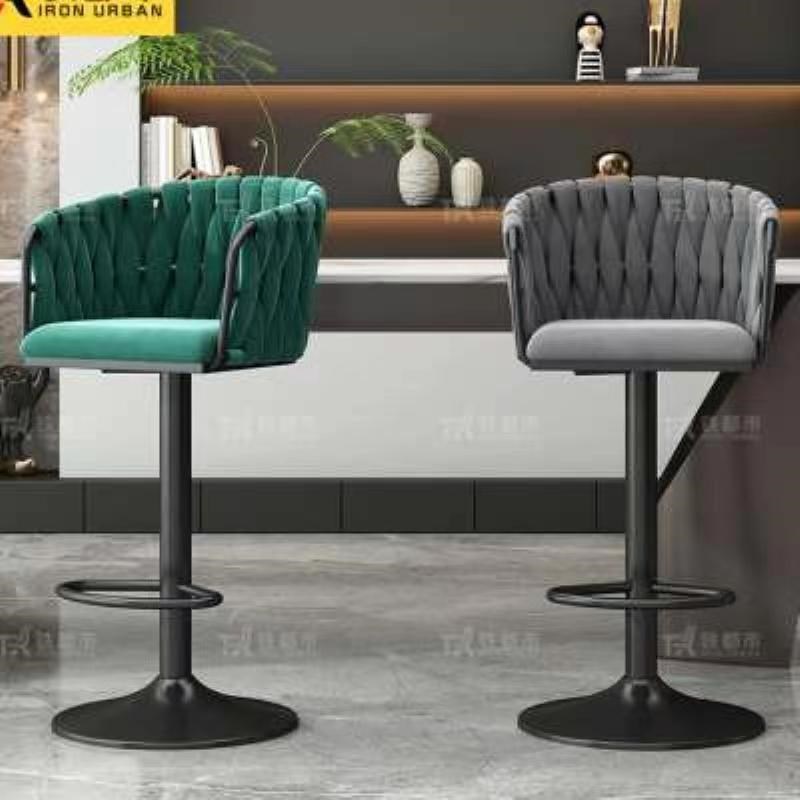 热销酒吧椅靠背扶手收银升降旋转家用吧凳子台美容高脚凳绒布网红