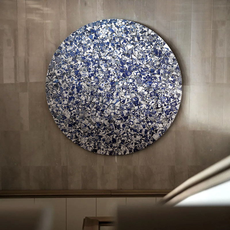 热销新中式玄关陶瓷实物装饰画客厅走廊样板间挂画高端立体餐厅壁