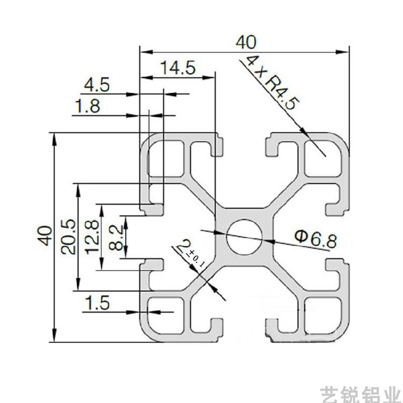 热销40x40工业铝型材40欧标铝型材铝合金型材支架框架型材2mm厚方