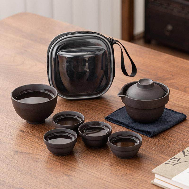 紫砂旅行茶具套组可携式单人户外露营泡茶装备陶瓷快客杯一壶二杯,餐饮具,旅行茶具,淘宝优惠券,粉丝福利购,淘宝优惠卷