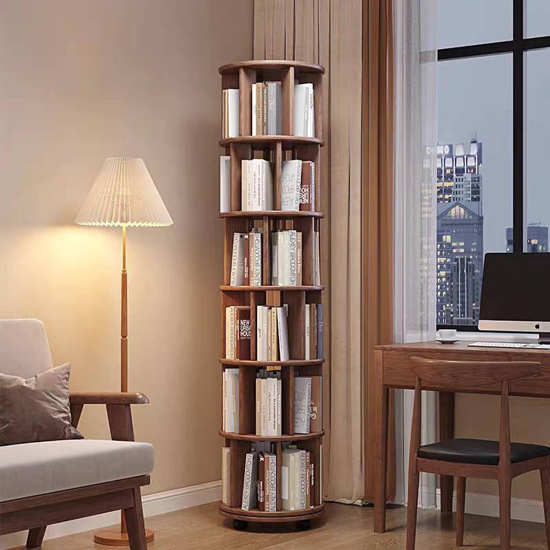 实木旋转书架卧室靠墙可移动收纳架360度置物架落地儿童转角书柜