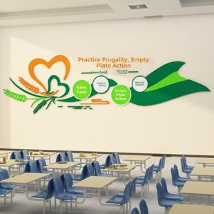 食堂文化墙贴纸珍惜节约粮食口号员工餐厅墙面布局Cd动作装饰画