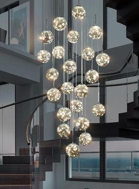 北欧满天星楼梯灯长吊灯覆式楼现代简约轻奢别墅loft公寓客厅吊灯