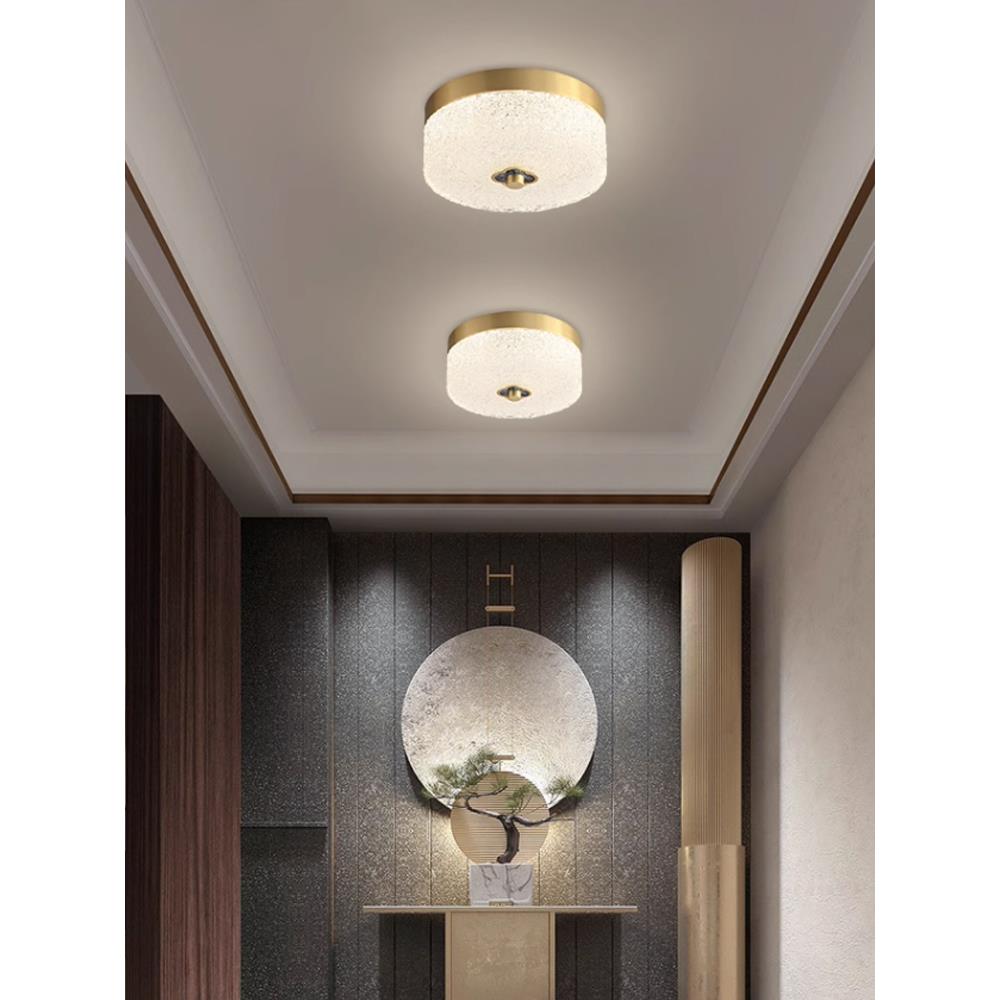 全铜轻奢走廊过道吸顶灯圆形新中式卧室衣帽间入门户玄关阳台灯具