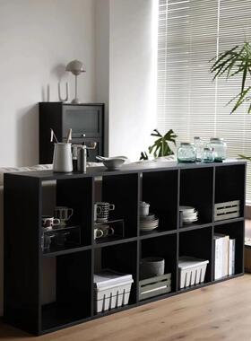 实木黑色八方格子矮中岛柜自由组合法式收纳办公家用落地置物书架