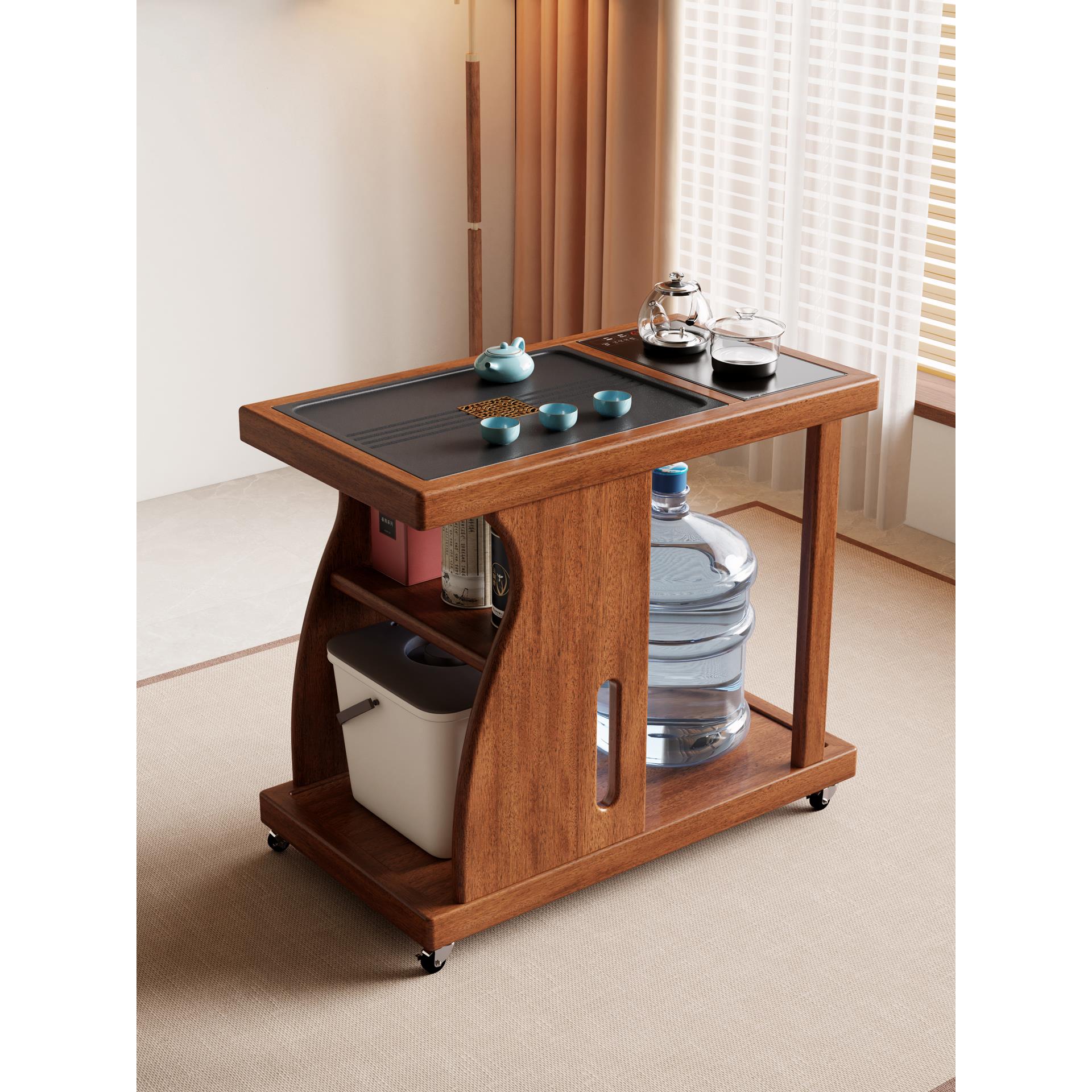 移动茶台茶桌烧水壶一体实木家用茶车阳台茶桌茶水柜2025新款高端