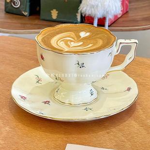 下午茶陶瓷vintage拉花杯碟套装 法式 宫廷风碎花金边咖啡杯碟英式