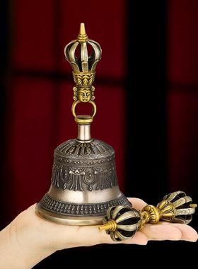 尼泊尔纯铜手工九股金刚铃供具用品摇铃响铜铃铛九股金刚铃杵供修