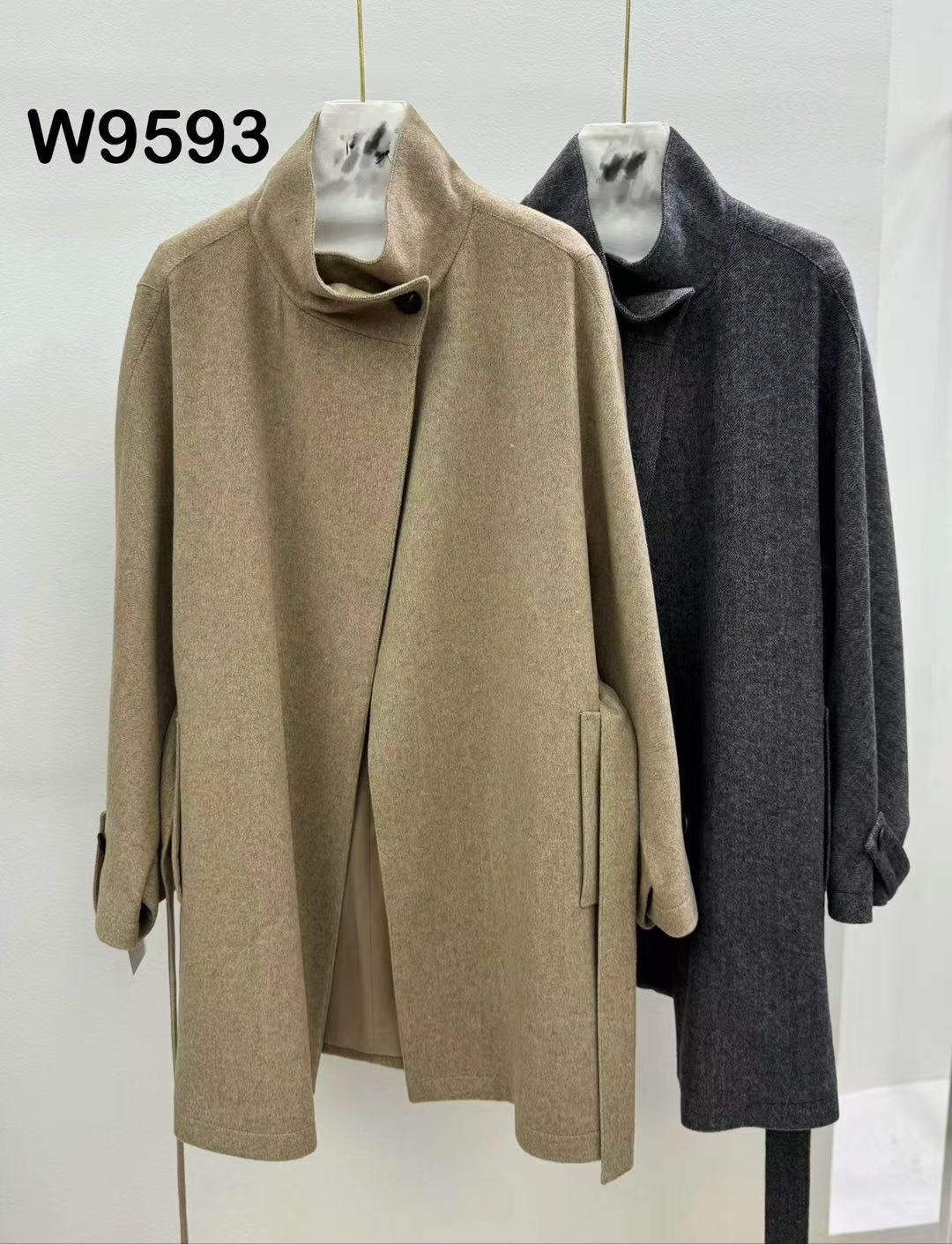 【钱老板专属】9593毛呢大衣长款中长款拼接秋冬薄款毛呢外套百
