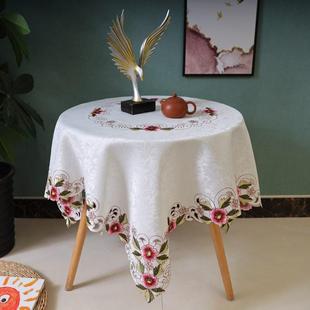 正方形桌布台布家用方桌布圆桌布布艺圆形田园大绣花餐桌布 中式