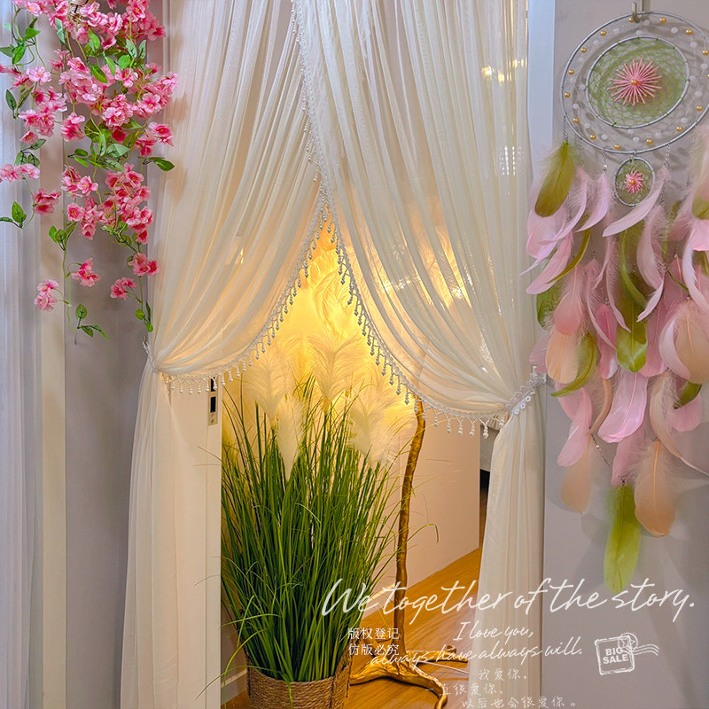 法式门帘2025新款氛围感门帘吊珠超柔纱长款免打孔隔断帘法式纱门