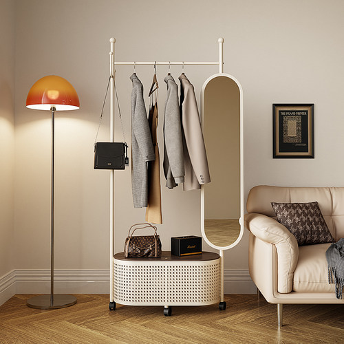 可移动卧室落地衣帽架全身镜一体