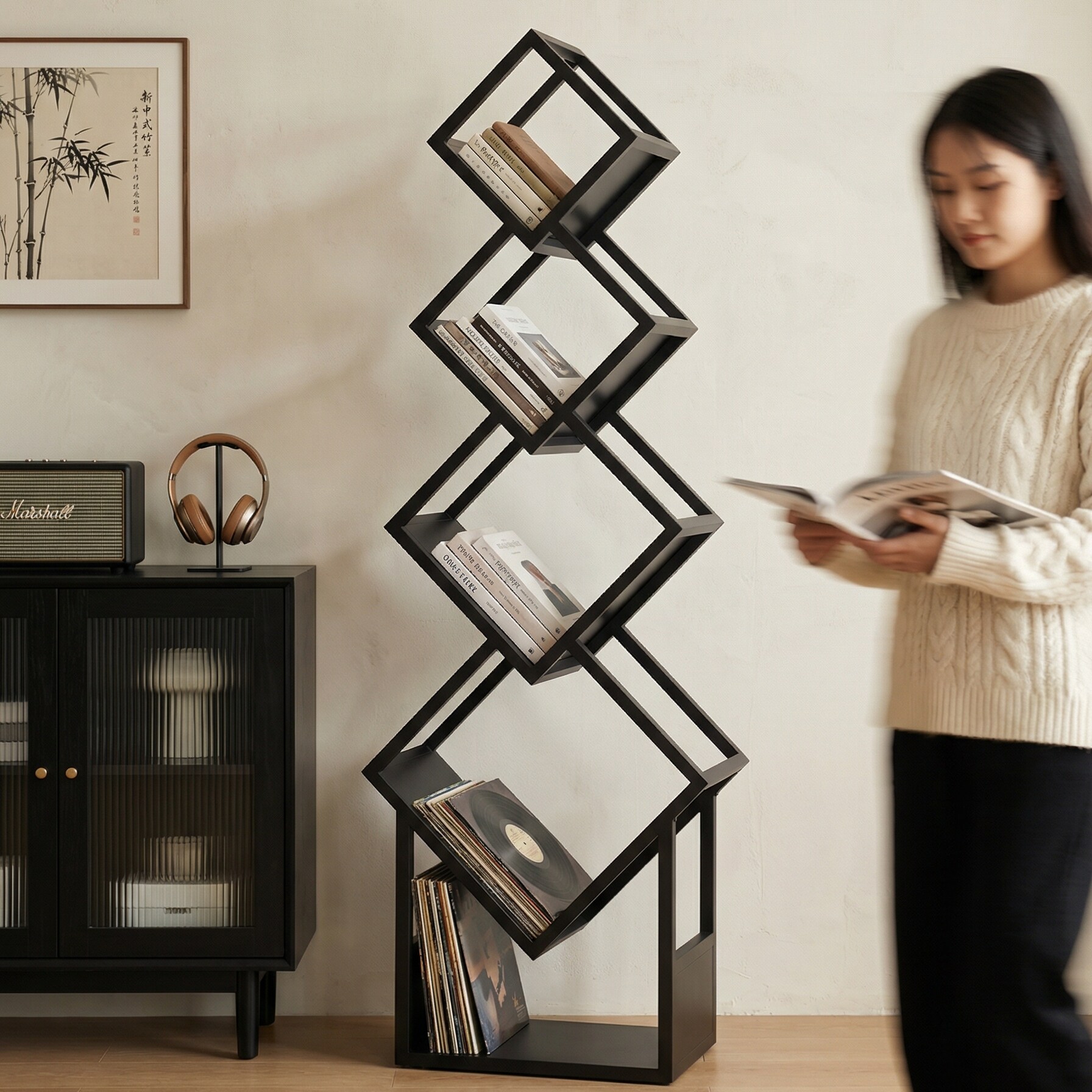 创意书架2026新款客厅转角落地收纳置物架书柜一体靠墙简易展示架